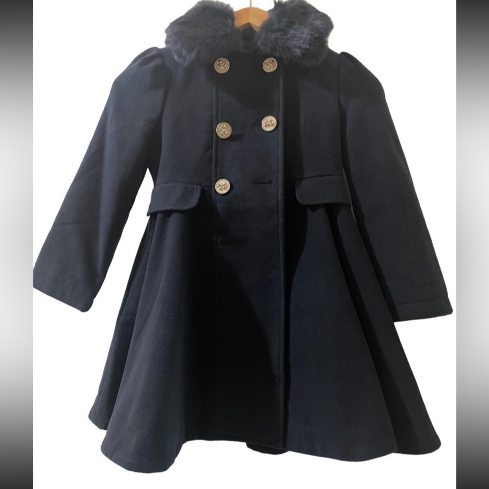 Rothschild Girls Peacoat Size 6X Navy Faux Fur Collar Double Breasted Dress Coat